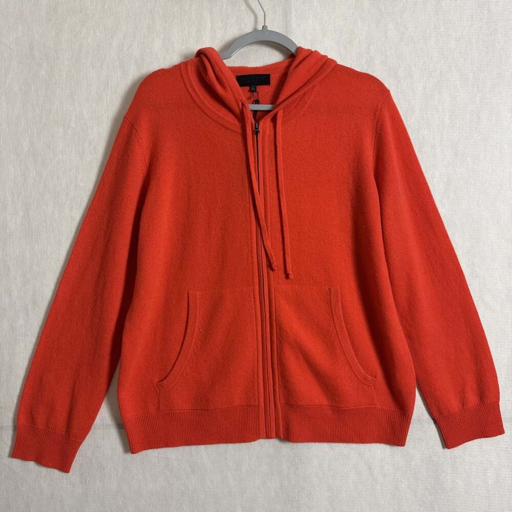 NWT Quinn Women's Size XL Orange 100% Cashmere Full Zip Hooded Sweater / Jacket